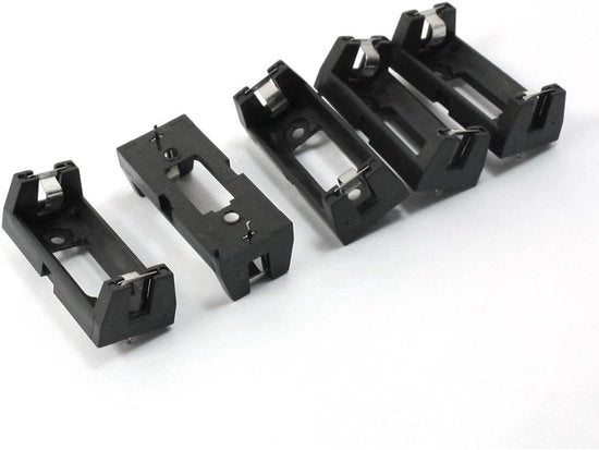 Batterie holder plus in plastica nera per CR123A 3V - 5 pezzi - Con pinze - Montabile