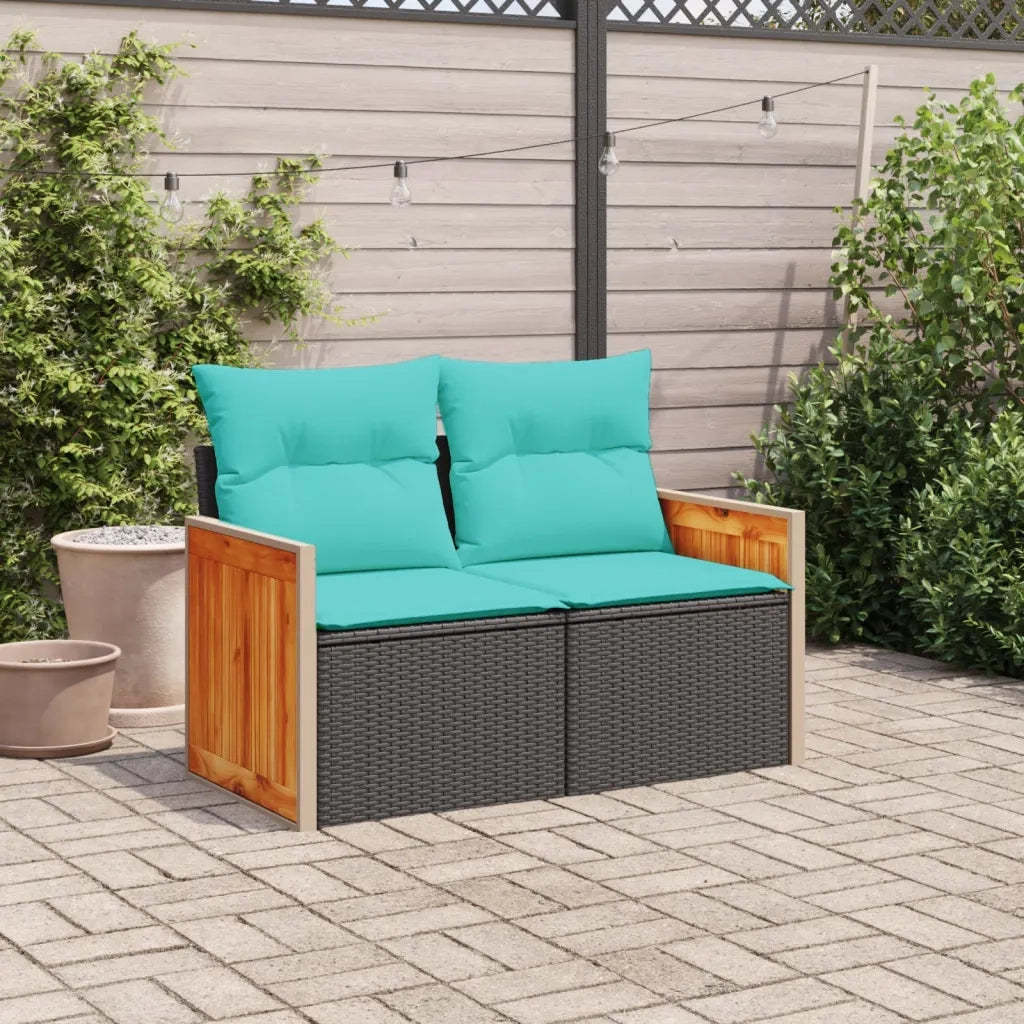 Divano da giardino con cuscini 2 Posti-Sofa da Giardino-Divano da esterno nero in polyrattan 318025
