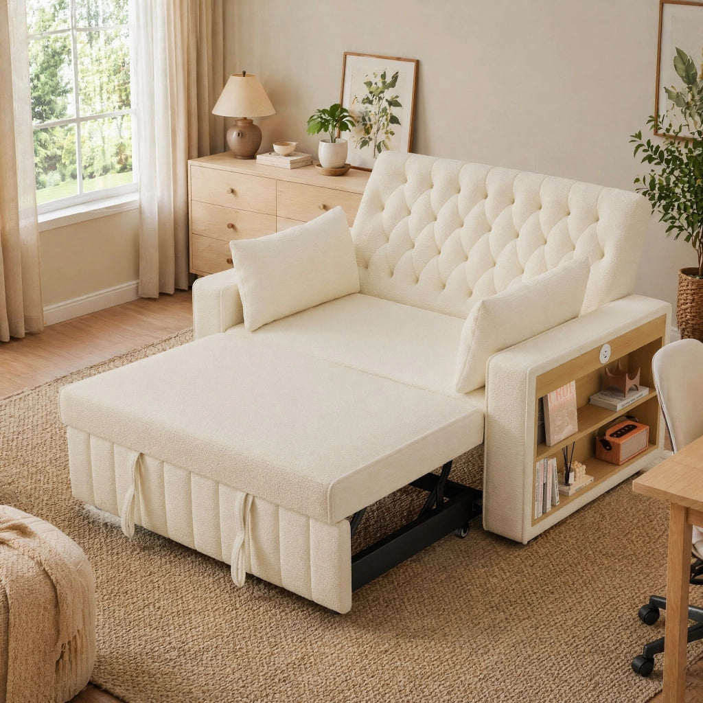DIVANO LETTO 140x137x84 cm in Chenille Beige, 2 posti, 2 cuscini