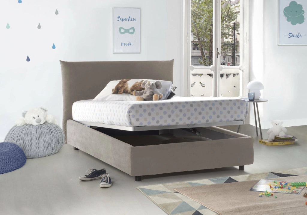 Amorino, Letto Piazza e Mezza Sfoderabile Made in Italy, Grigio Tortora