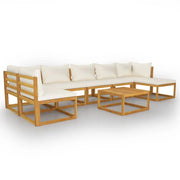 Mobili da giardino mobili da esterno Set di mobili da 8 pezzi con cuscino color crema in legno massello di acacia 02_0017458