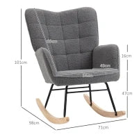 Poltrona a Dondolo Imbottita in Legno e Acciaio per Soggiorno e Camera da Letto, 71x98x101 cm, Grigio Scuro