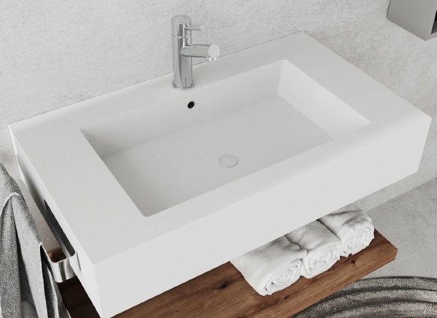 LAVABO  80CM BIANCO OPACO IN RESINA 80x15x46