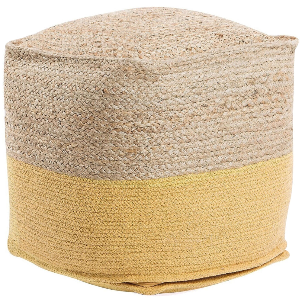 Pouf ottomana giallo iuta perline EPS riempimento quadrato 44 x 44 cm stile boho
