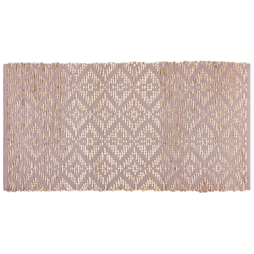 Tappeto rettangolare in cotone e iuta beige e rosa 80 x 150 cm soggiorno camera da letto