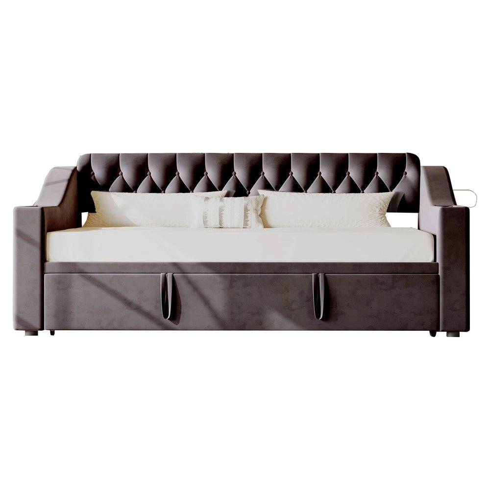 Letto Imbottito con Rete a Doghe ¨C MINIMAL ¨C Velluto Grigio Scuro 90x190