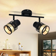 ZMH Faretto da soffitto neri 2 luci E27 metallo retrò 330° paralume tessuto dorato max 25W per corridoio