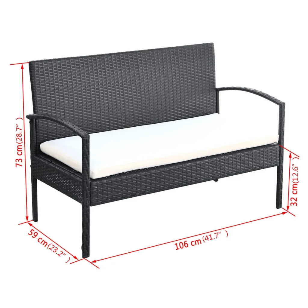 Set Divani da Giardino 4 pz con Cuscini in Polyrattan Nero 42673