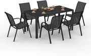 Set di mobili da Giardino Madrid Tavolo 150 CM e 6 sedie impilabili Nero