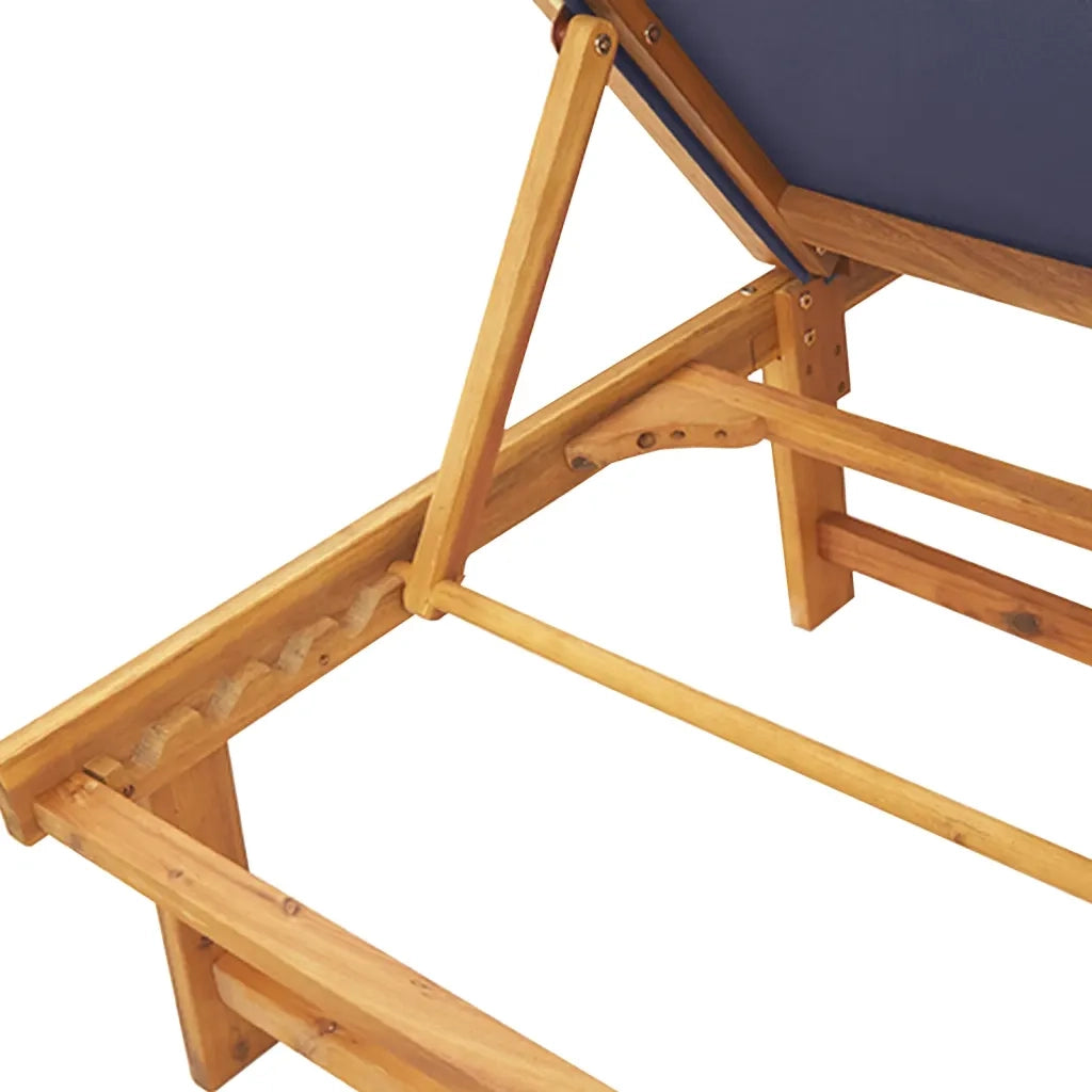 Lettini Prendisole 2 pz | Sdraio da giardino | Lettino da sole con Tavolo Blu Legno Acacia e Textilene