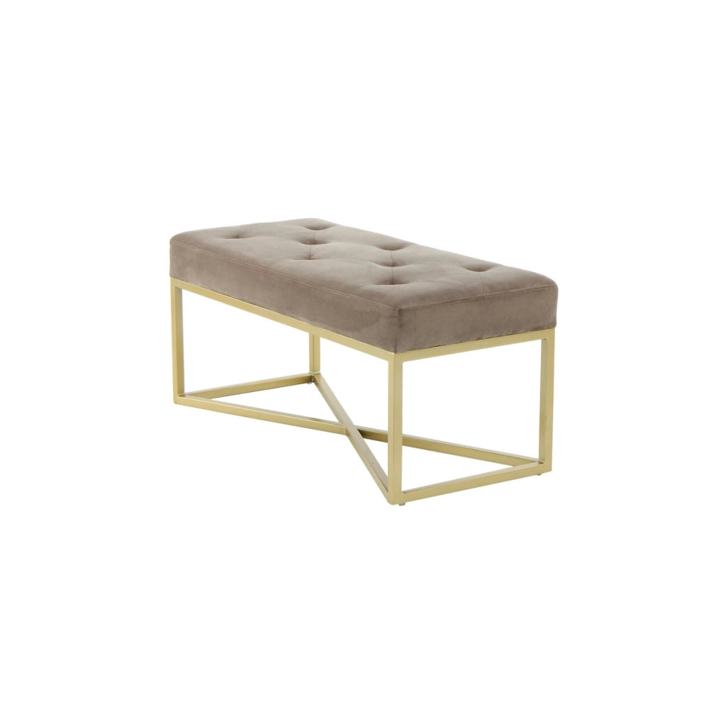 Panca imbottita Cameron in velluto taupe e oro