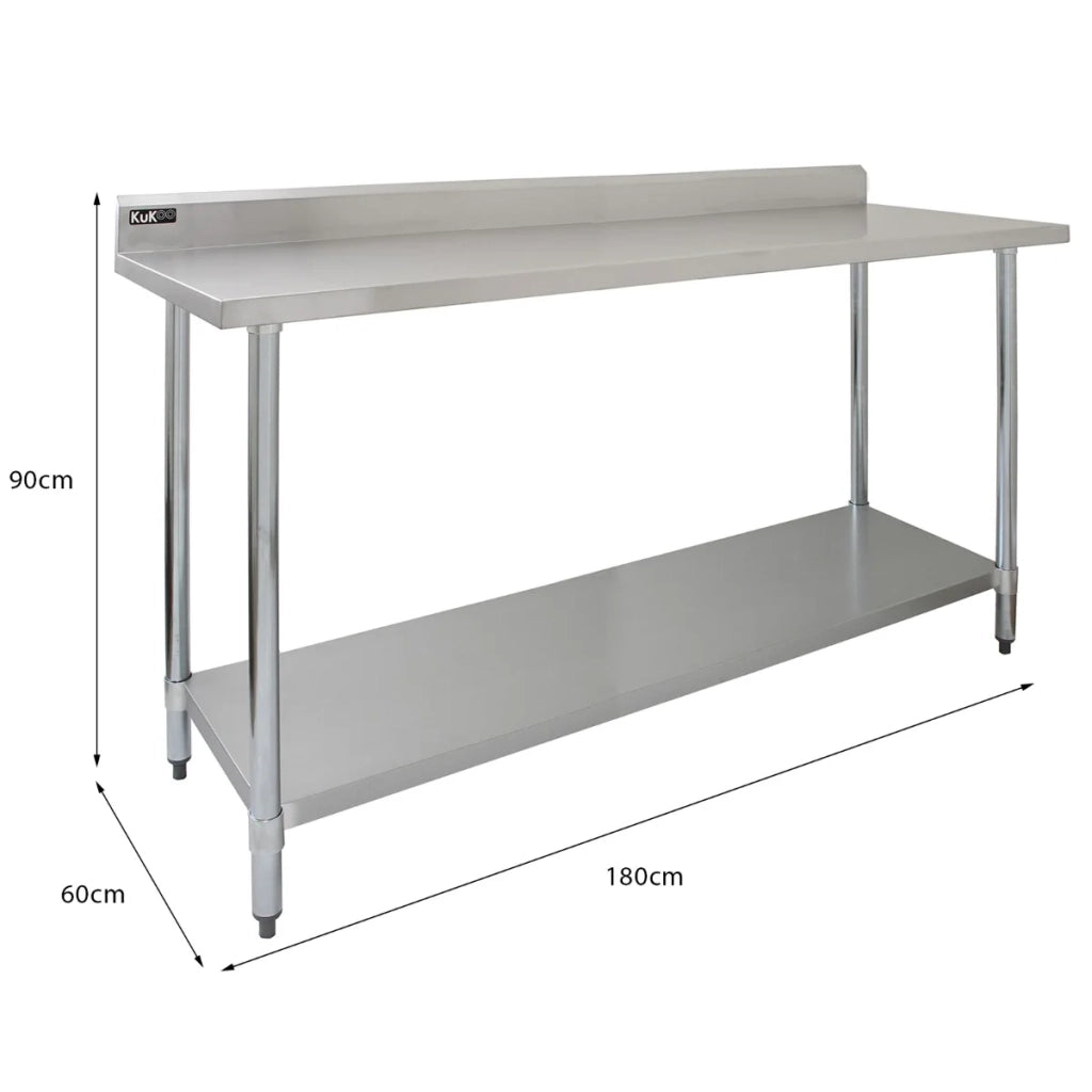 Tavolo da Cucina Commerciale 180cm & 2 Mensola a Muro 125cm in Acciaio Inox