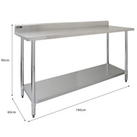 Tavolo da Cucina Commerciale 180cm & 2 Mensola a Muro 125cm in Acciaio Inox