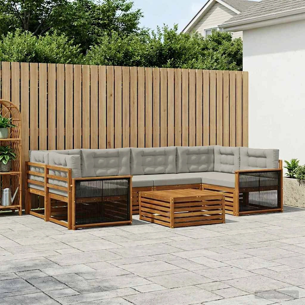 Set di divani da esterno 7 pz Naturale e Grigio Chiaro 3383084