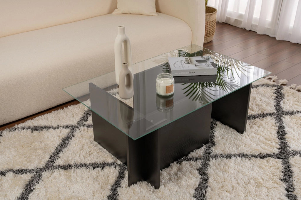 Tavolino in vetro "Vetrino" 105 x 65 x 40 cm - Legno nero