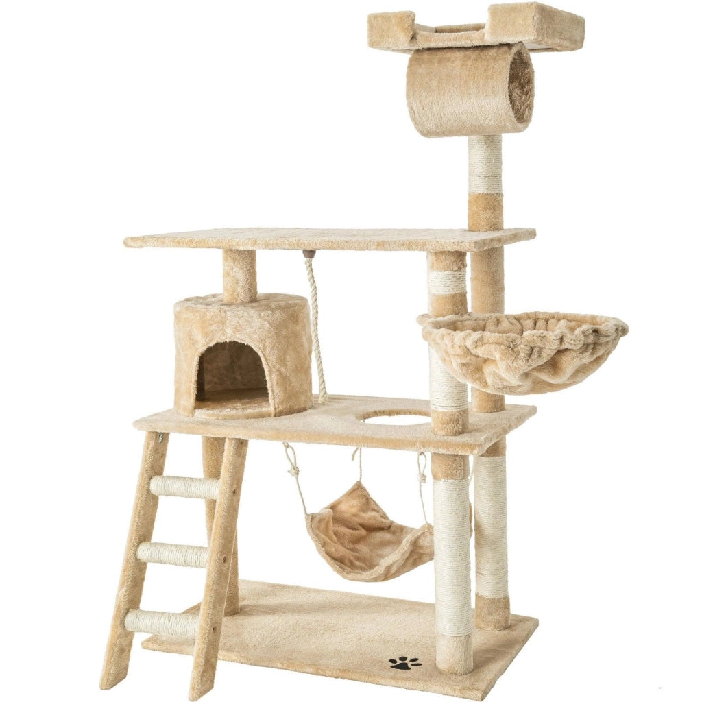 Tiragraffi albero per gatti cuccia per gatti giocattolo animale di peluche beige 141 cm 08_0000513