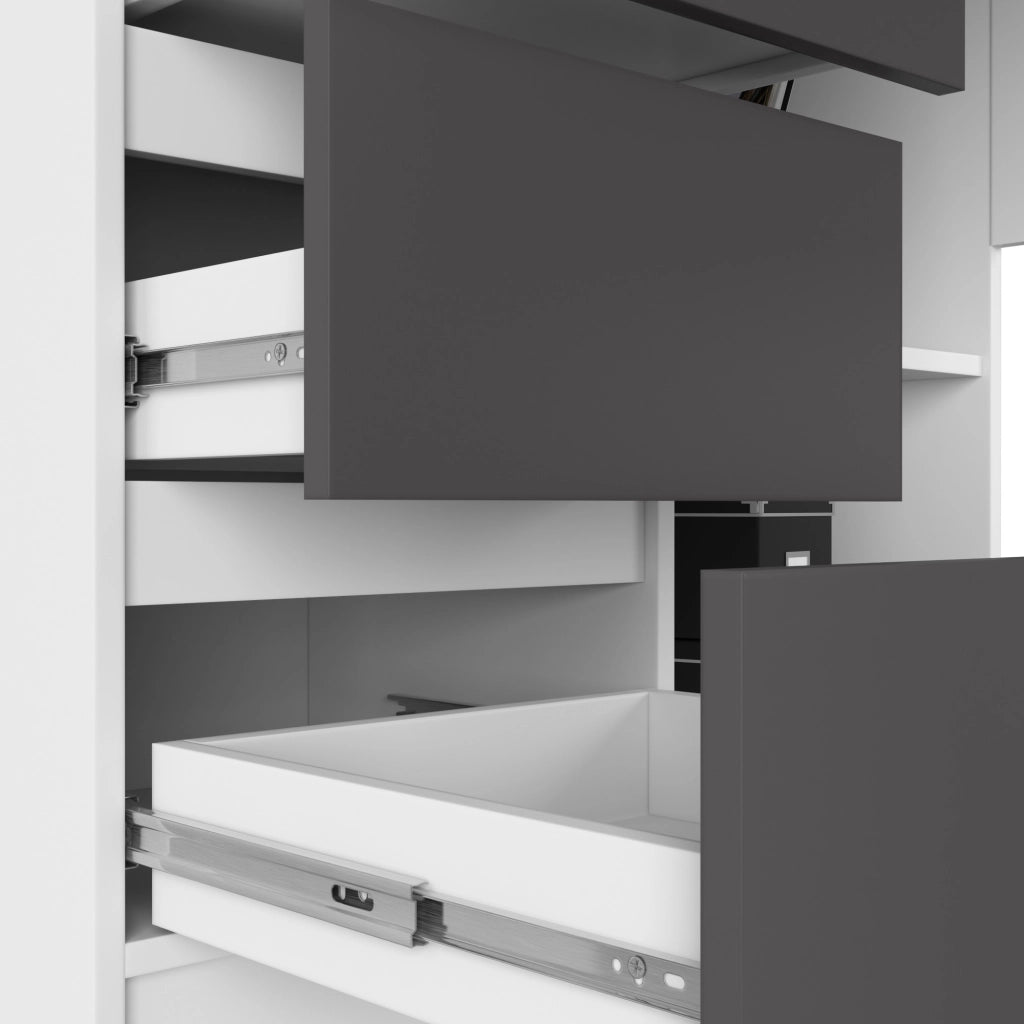 Scrivania angolare AKORD B16 Bianco 124 cm 3 cassetti inserto frontale Grigio Grafite 124x85x77 cm Modello a sinistra