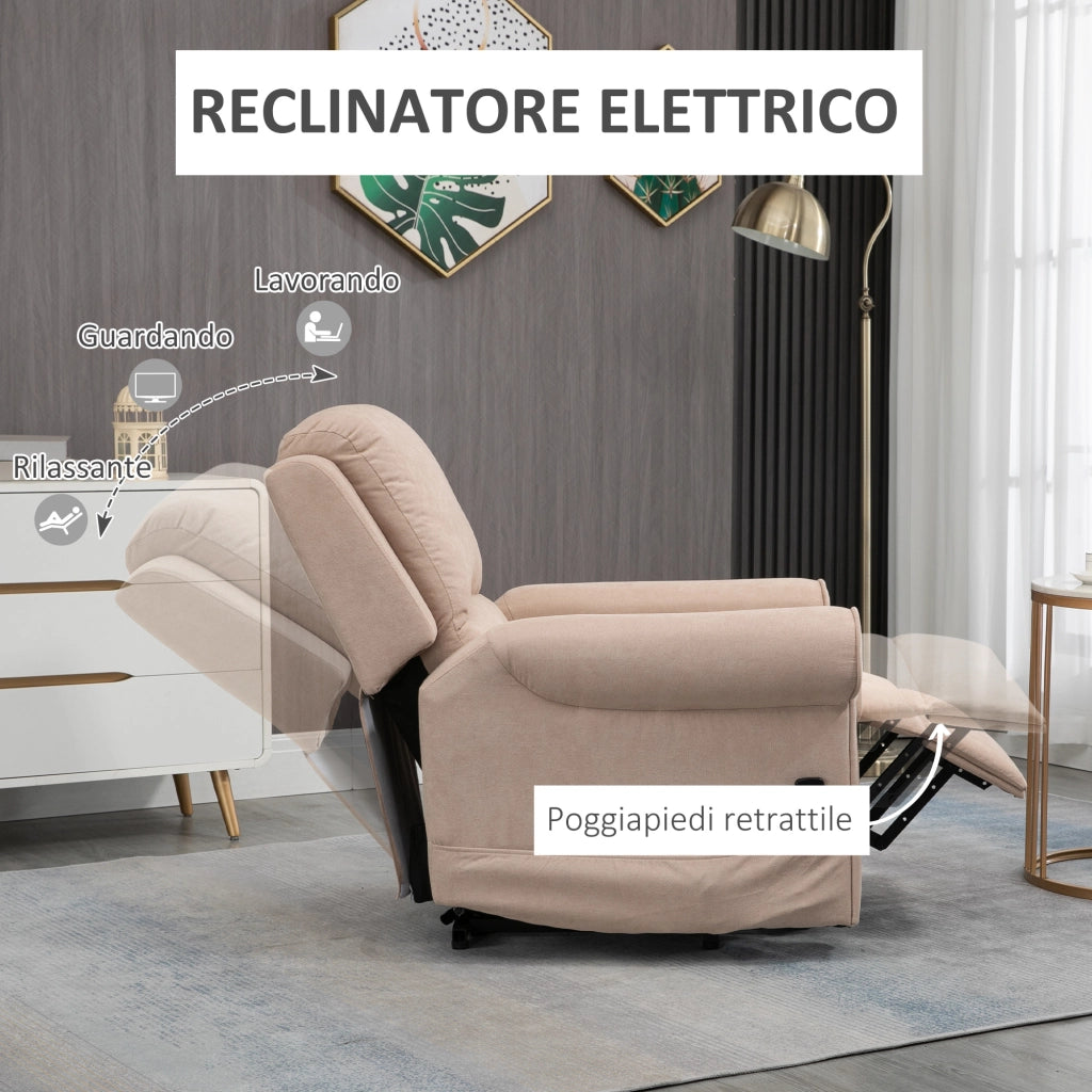 EasyComfort Poltrona Alzapersona Reclinabile fino a 135° con Telecomando e Poggiapiedi, 88x92x106 cm, Marrone Chiaro