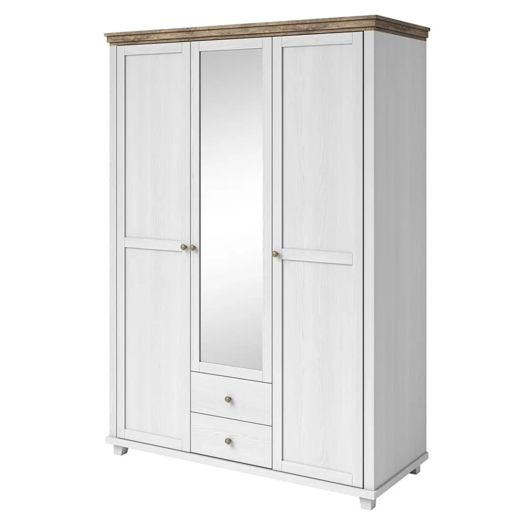 Armadio 150x220 con 3 ante e 2 cassetti. Colori bianco e rovere. Collezione ASSIA.