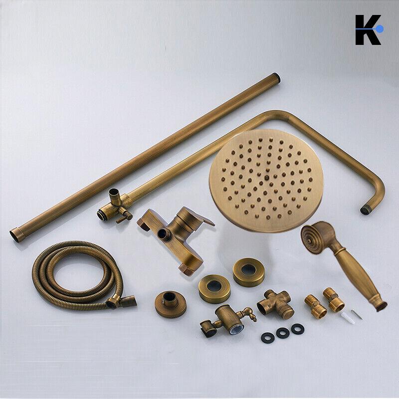 JANA | Set doccia vintage ottone non laccato in acciaio inox | Miscelatore doccia dal design retrò | Miscelatore doccia completo di doccetta