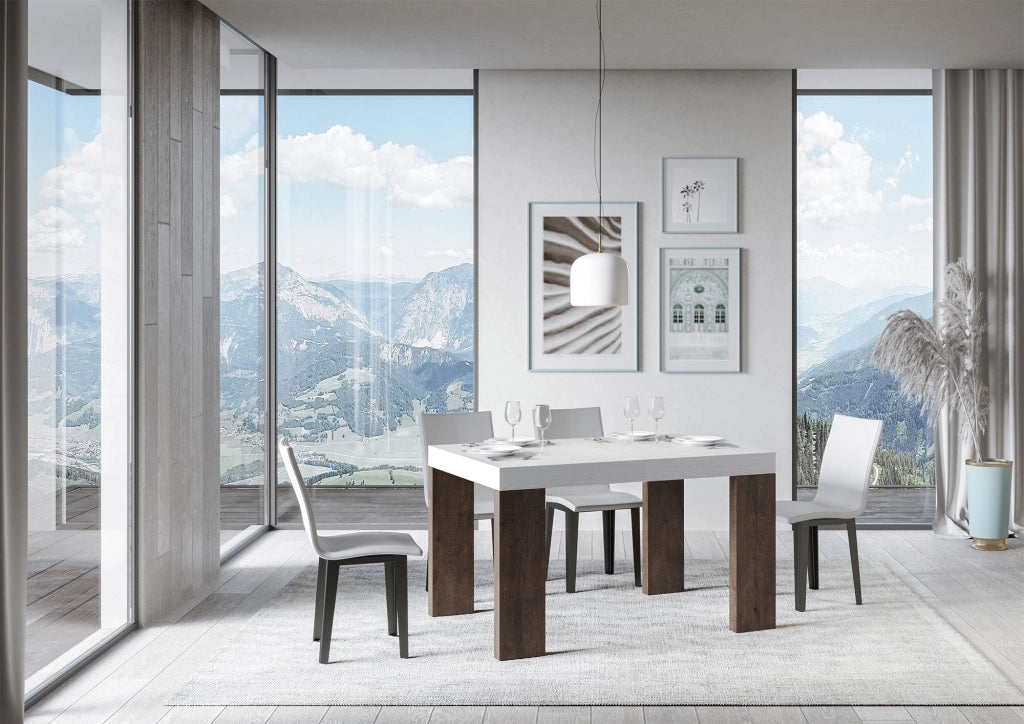 Tavolo Allungabile 130/390x90x77 cm Roxell Mix piano Bianco Frassino gambe Noce