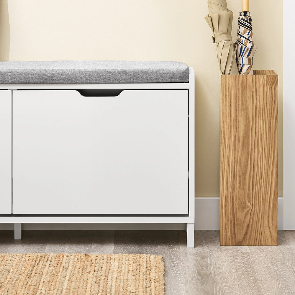 SoBuy Scarpiera Panca Ingresso Salvaspazio Panca Contenitore con Cuscino Imbottito e Struttura in MDF e Ferro, Carico Fino a 250kg, Design Nordic, Bianco e Grigio, 105x24x52 cm, FSR151-L-W