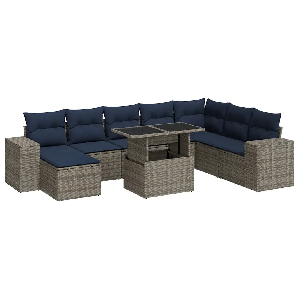 Set Divano da Giardino 9pz con Cuscini Grigio Polyrattan Acacia 3326852