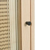 Credenza moderna in Legno con Ante Scorrevoli in Vetro e Rattan Sintetico a 6 ripiani Interni, color Quercia