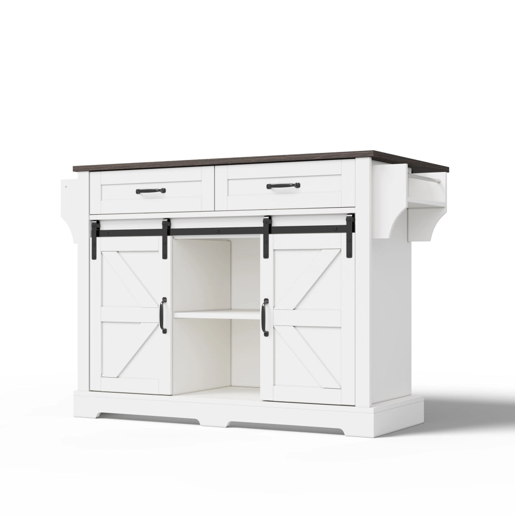 Isola Cucina con Piano Ribaltabile e Ruote ¨C MINIMAL ¨C Bianco, 2 Ante Scorrevoli, 2 Cassetti, 120x45x91 cm
