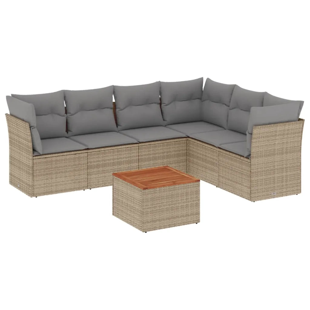 Set Divani da Giardino 7 pz con Cuscini Beige in Polyrattan