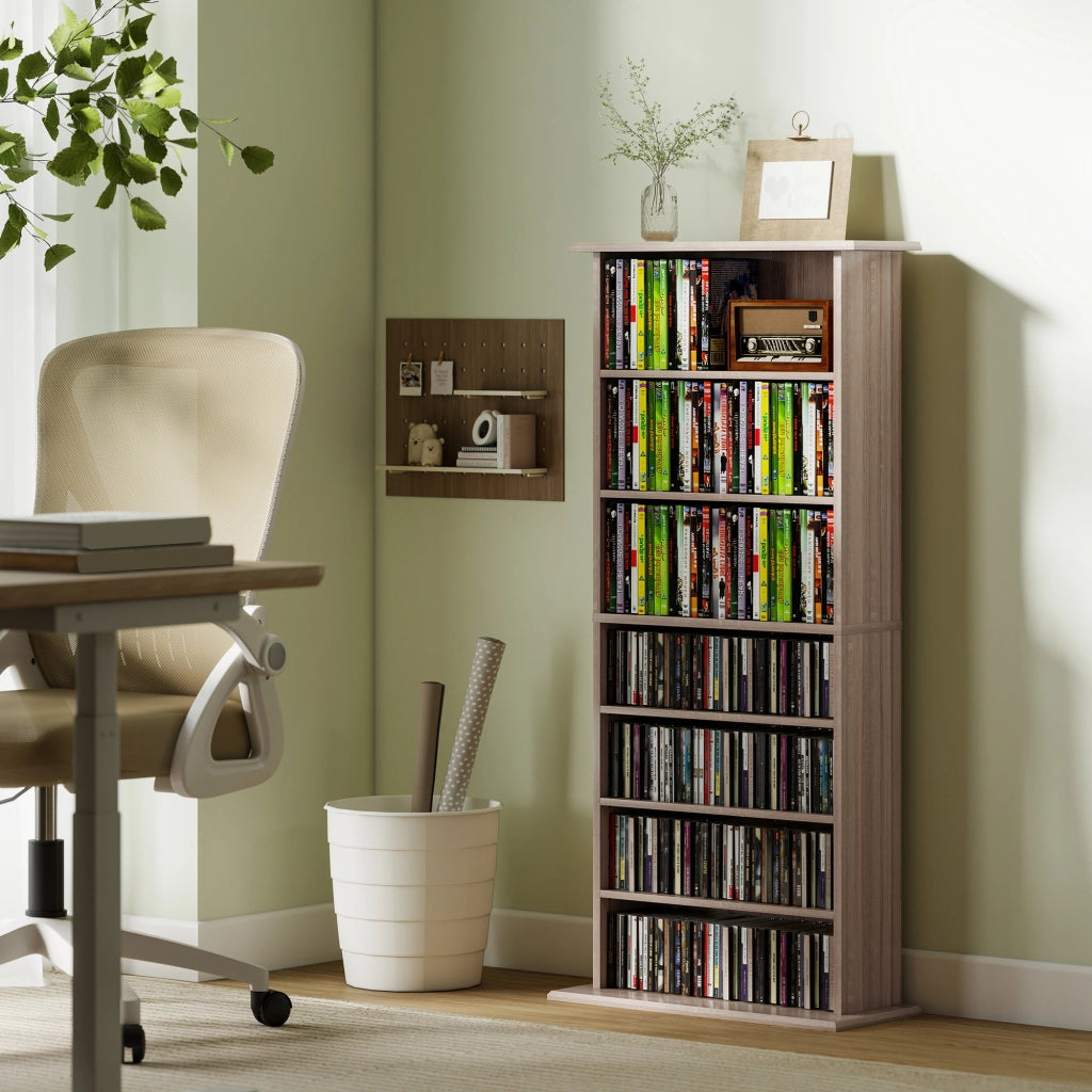 Libreria per CD DVD ¨C Xylo ¨C legno naturale 8 scomparti ripiani regolabili 58x24x126 cm