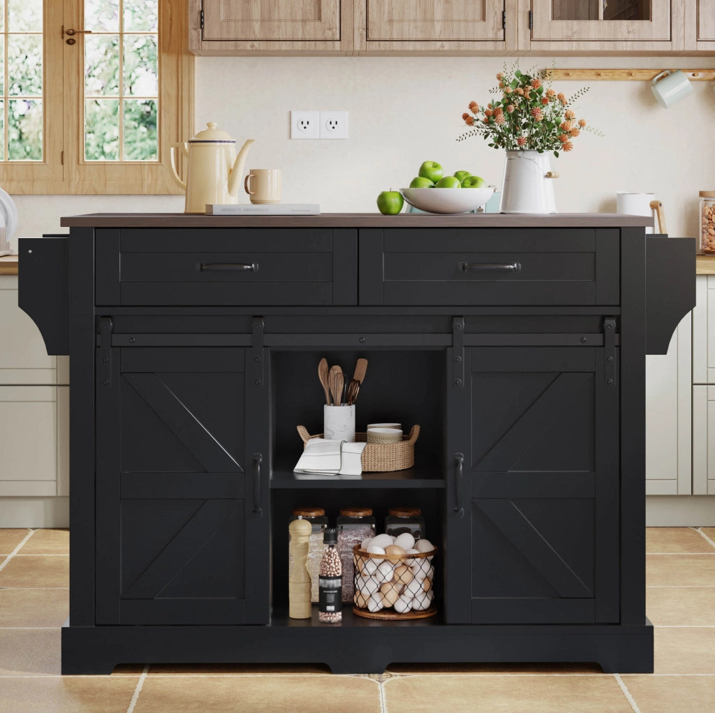 Isola cucina su ruote con piano ribaltabile 120x45(70)x91 cm; MDF; nero