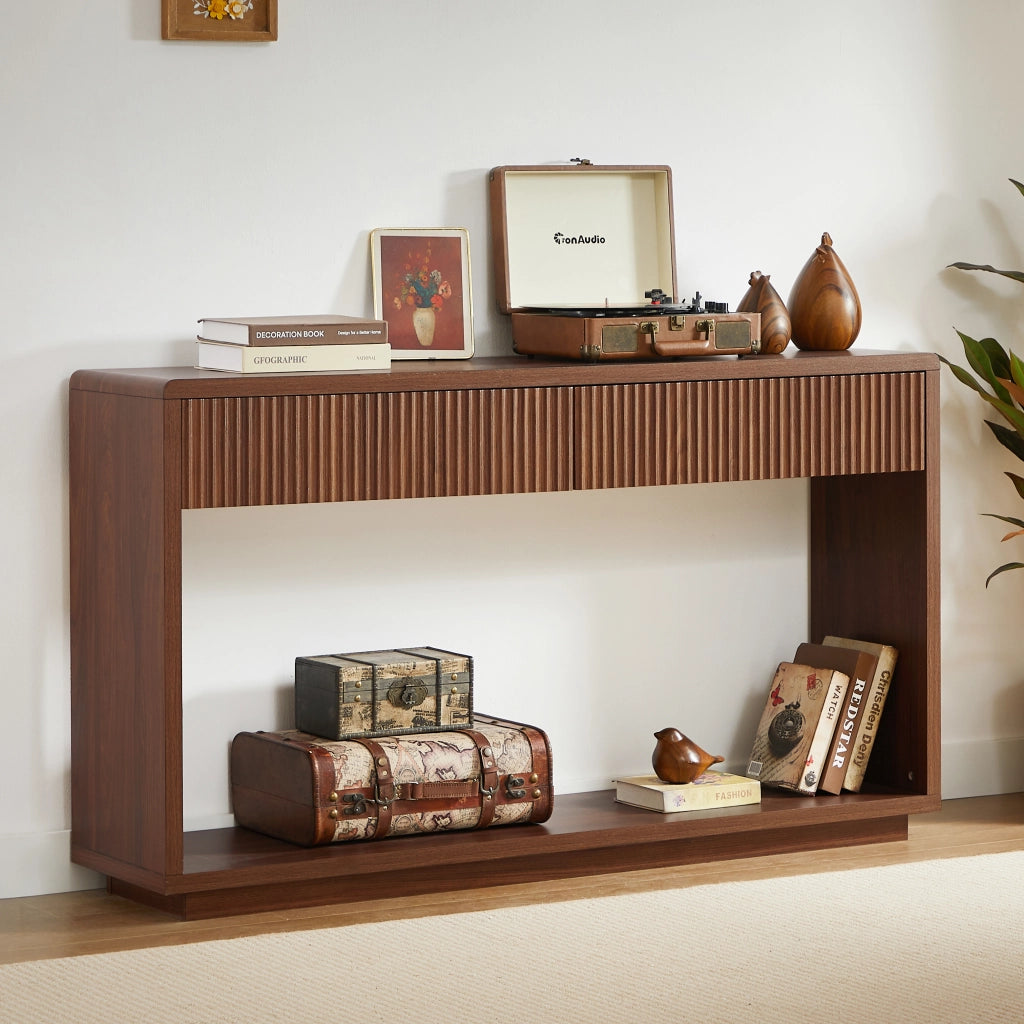 Consolle da ingresso 150x35x85 cm con 2 cassetti e ripiano aperto noce