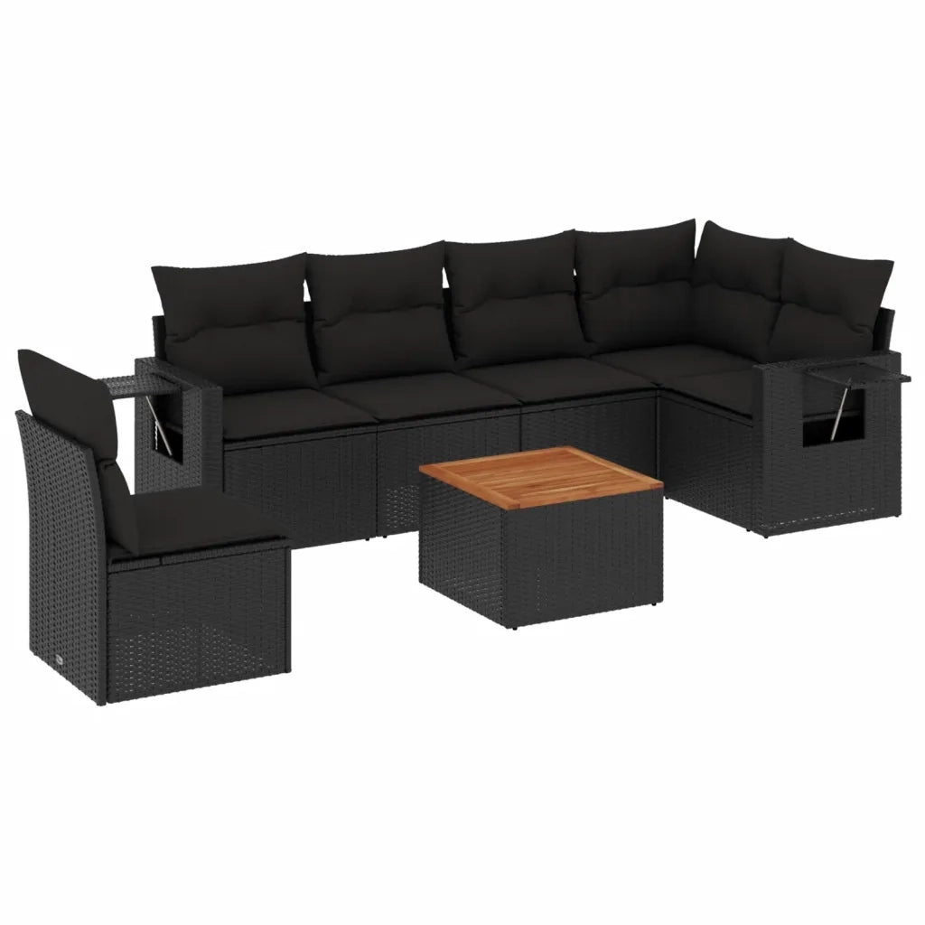 Set Divani da Giardino con Cuscini 7pz Nero Polyrattancod mxl 88930