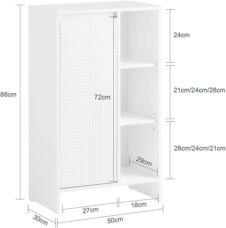 Mobiletto Bagno Salvaspazio con Cesto Portabiancheria – Mobile Bagno Salvaspazio Armadietto Alto e Stretto con Anta a Ribalta e Ripiani Aperti, 86x50x30cm, Bianco BZR156-W