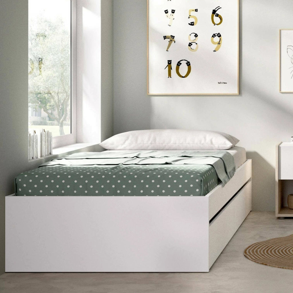 Letto singolo Neki, Sommier per camera da letto, Giroletto per stanza, Struttura porta materasso, 96x195 h40 cm, Bianco