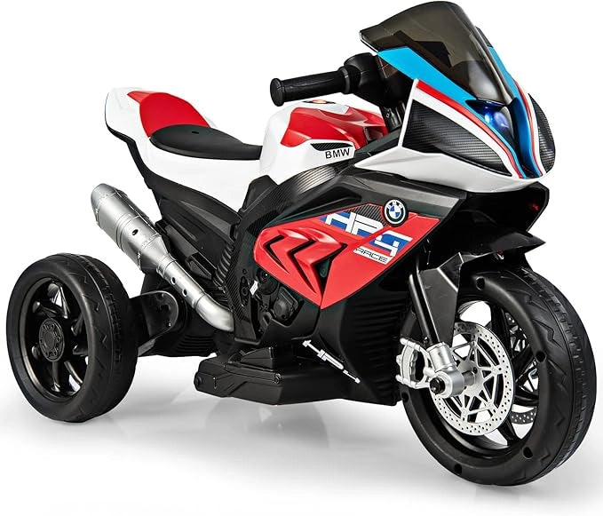 6V BMW Moto Cavalcabile per Bambini, Motocicletta a 3 Ruote con Musica Fari, 3km/h, Moto Elettrica Regalo per Bambini 37 a 96 Mesi (Rosso)