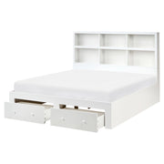 Letto matrimoniale in legno con contenitori a 2 cassetti e ripiani bianco 160 x 200 cm stile minimalista