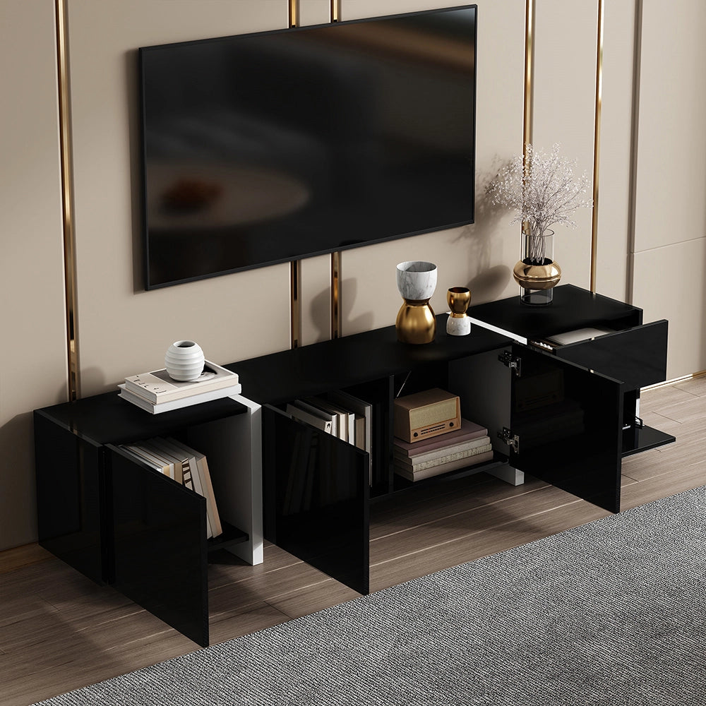 Mobile TV LED - Xylo - Nero lucido/piedi bianchi con striscia luminosa