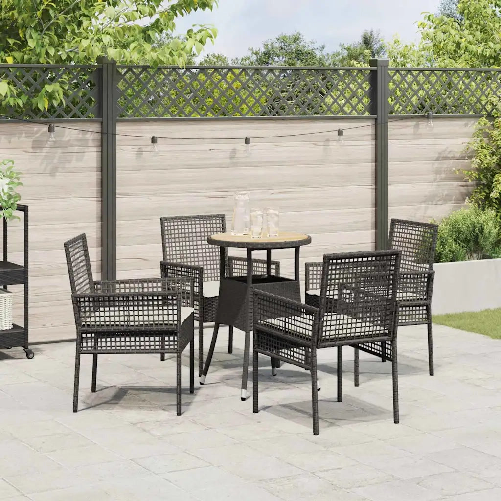 Set da Pranzo per Giardino 5 pz | Set Salotto da Giardino Nero polyrattan