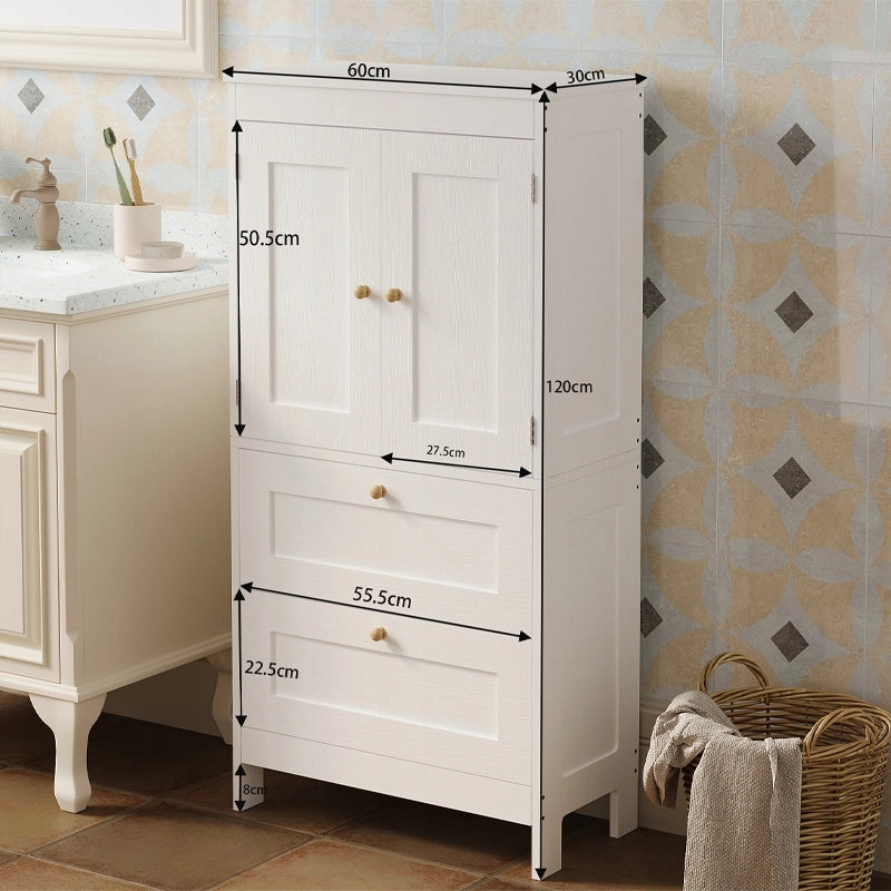Mobile da bagno a colonna con 2 cassetti e ante, bianco stile loft, 120 cm