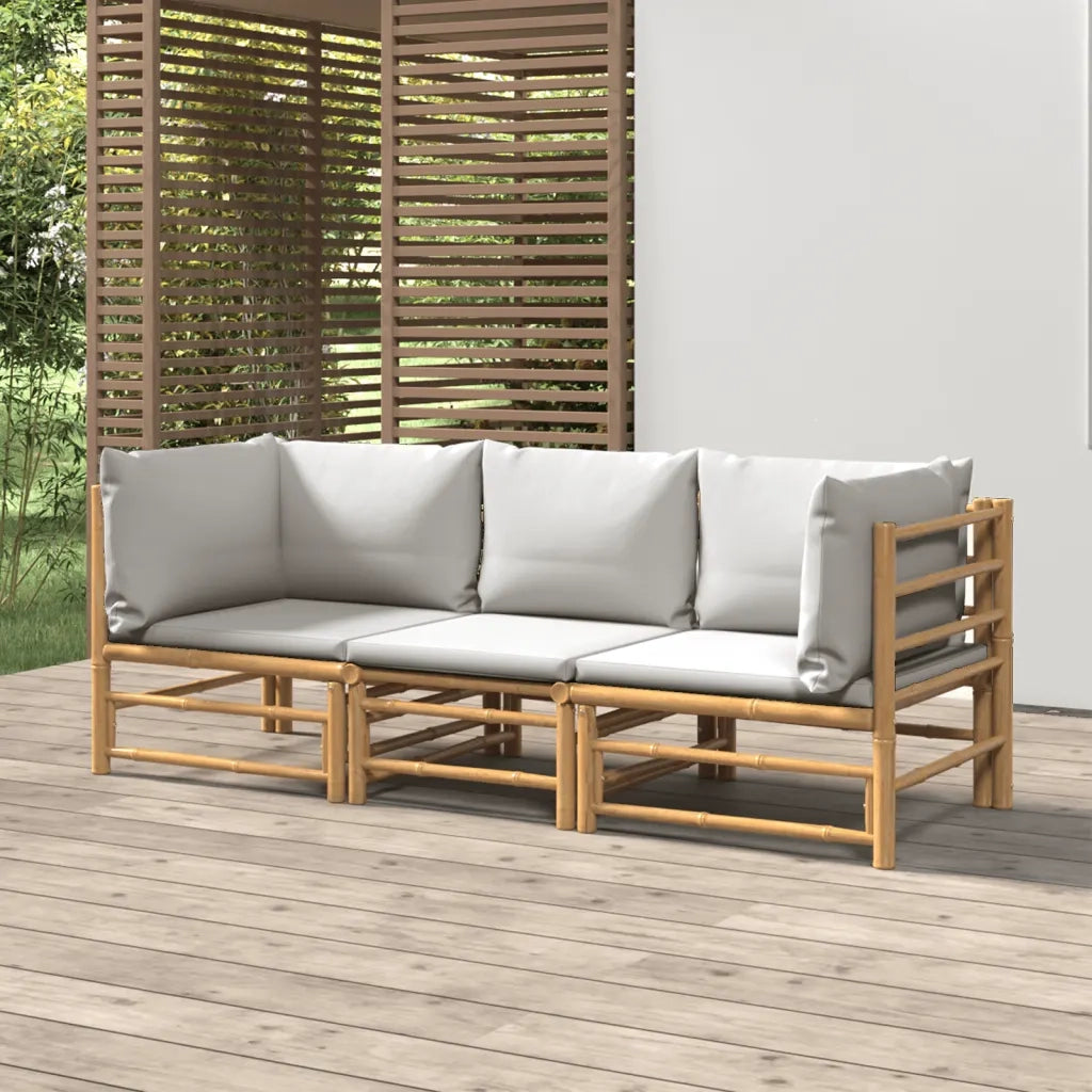 Set Salotto da Giardino 3pz con Cuscini Grigio Chiaro Bambù 3155087