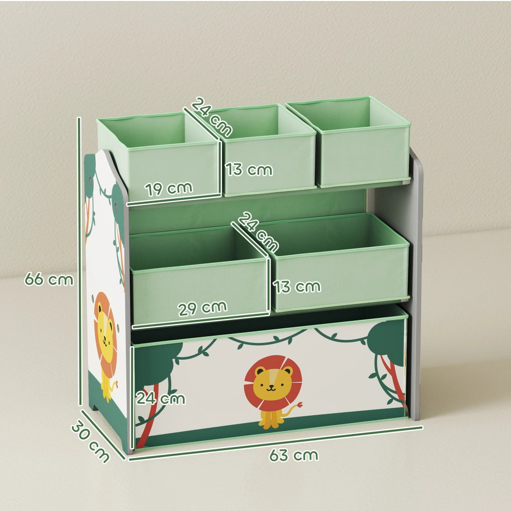 Scaffale per bambini a 3 ripiani con 6 scatole di tessuto ¨C Minimal ¨C verde