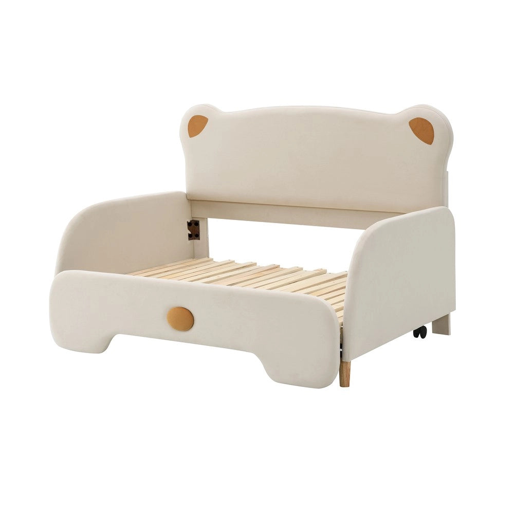Letto Orsetto Estraibile Imbottito in Velluto ¨C MINIMAL ¨C Beige, 140x200cm