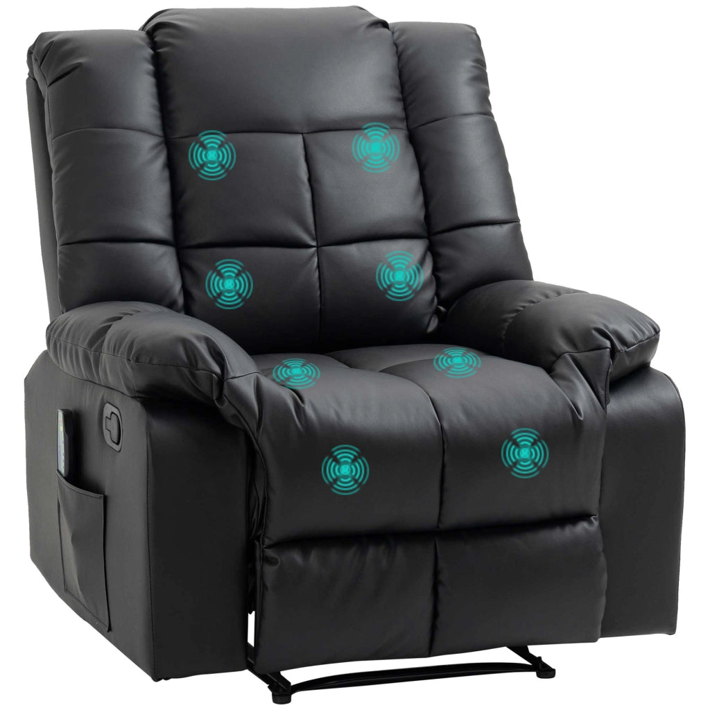Poltrona relax massaggiante ¨C Xylo ¨C 8 punti vibrazione, reclinabile, similpelle nera, 94x99x99cm