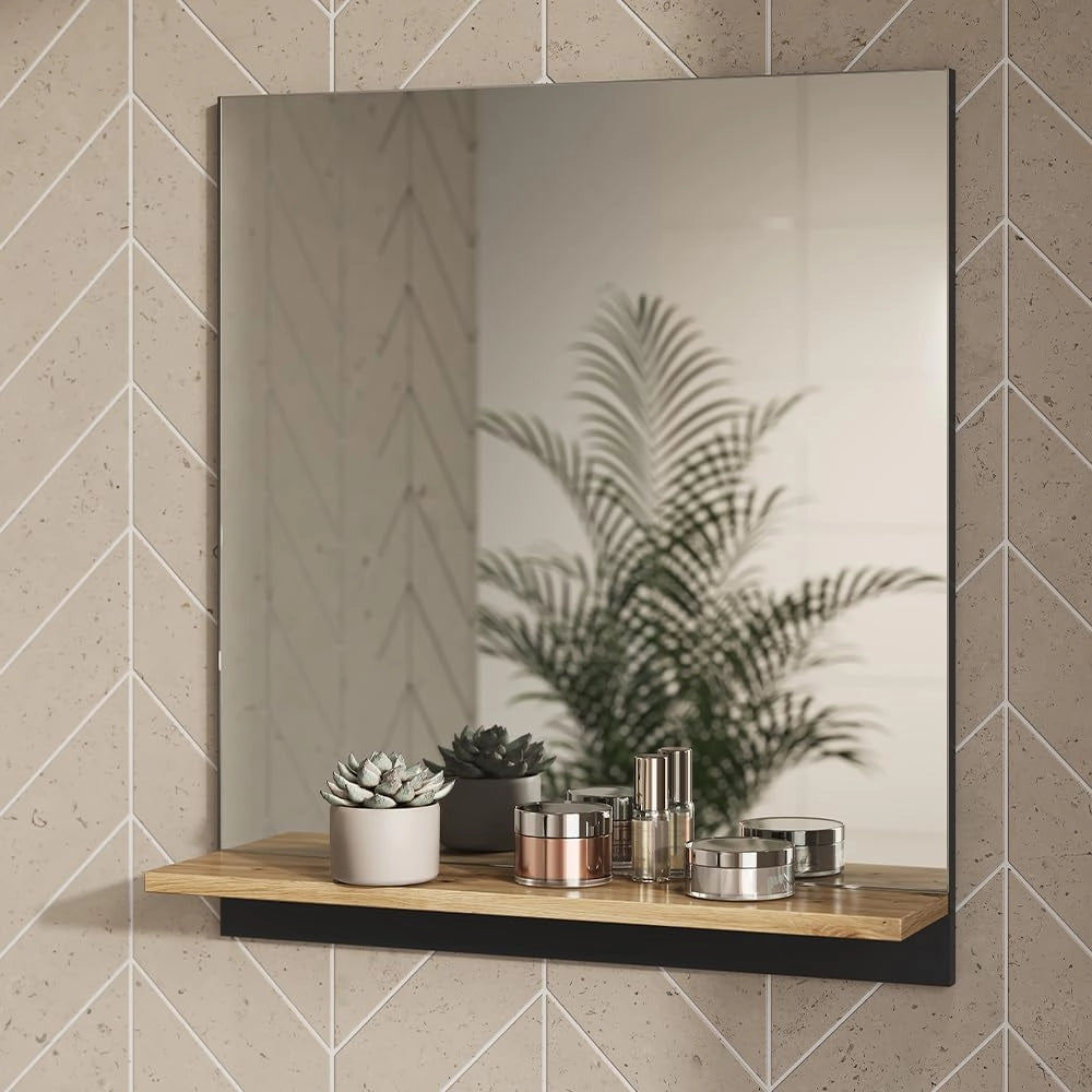 Specchio contenitore bagno Marelle, Antracite/Artisan, 60 x 67 cm con ripiano, adatto per il montaggio a parete in ambienti umidi