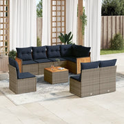 Set Divani da Giardino 9 pz con Cuscini Grigio in Polyrattan 3227734