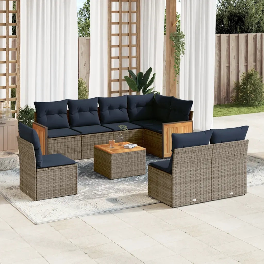 Set Divani da Giardino 9 pz con Cuscini Grigio in Polyrattan 3227734