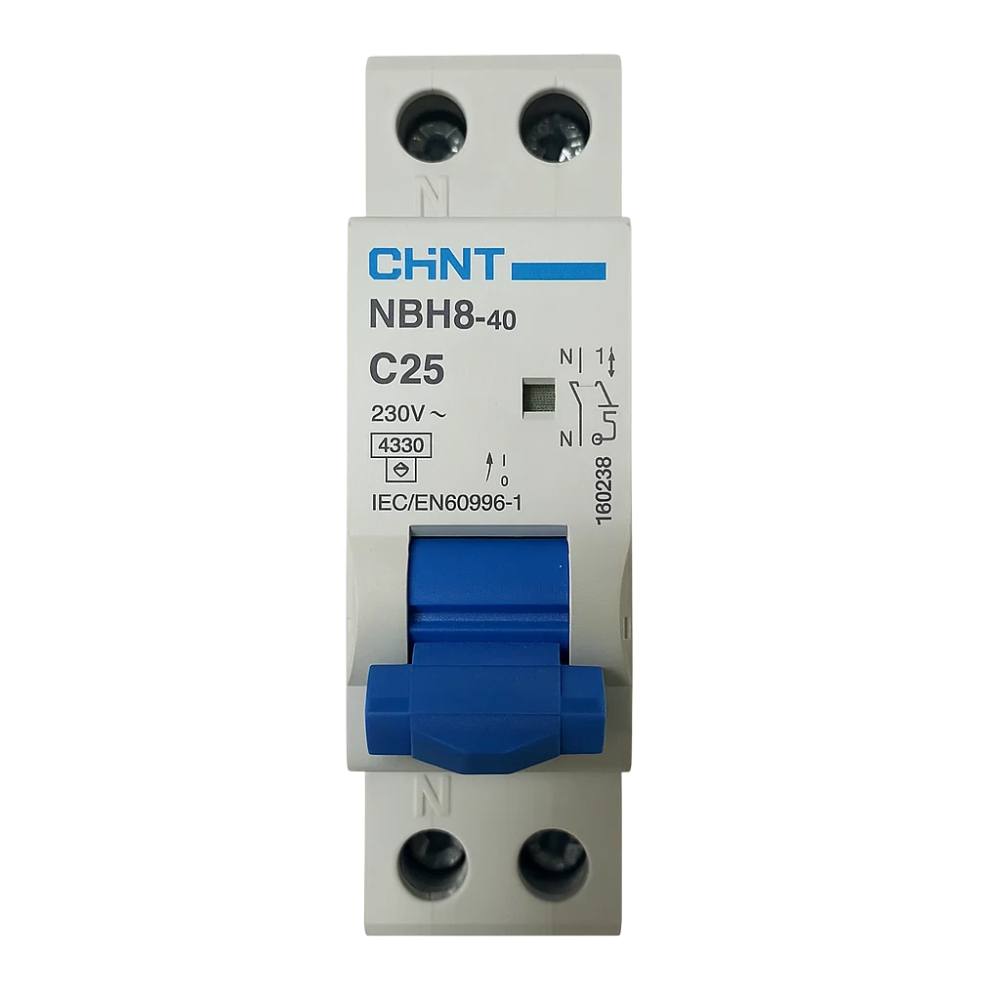 Chint interruttore magnetotermico compatto 1p+n curva c 1 modulo 4,5 ka 230v *** ampere 25 ampere, confezione 1