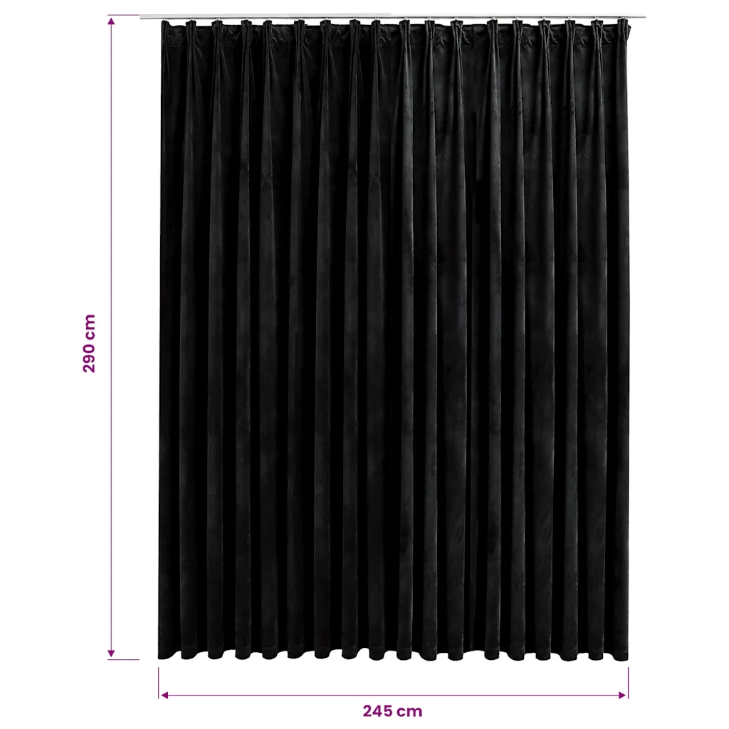 Tenda Oscurante con Ganci Nera in Velluto 290x245 cm 134495